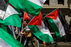 Crowd gathers at a Melbourne ceasefire now rally.