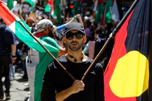 Indigenous Australian ready to march with Palestinians.