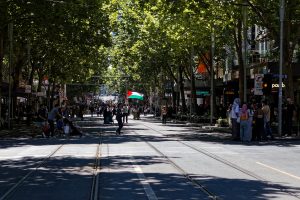 Man flying Palestinian flag.