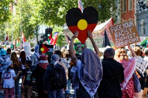 Indigenous Australian support for Palestinians in Melbourne.