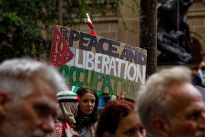Preparing to march at Melbourne's 20th ceasefire now rally.