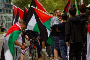 Preparing to march at Melbourne's 20th ceasefire now rally.