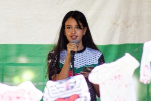 This young woman spoke of Israel's hypocrisy weaponizing rape allegations, while Palestinian women are sexually assaulted and raped everyday by Israeli forces in West Bank and Gaza and IDF soldiers wear the underwear of dead and displaced Palestinian women as trophies.