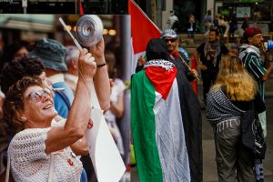 Preparing to march at Melbourne's 20th ceasefire now rally.