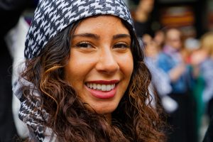 Woman at Melbourne's ceasefire now rally.