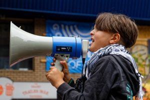 Children leading the chants are a constant feature at Melbourne's ceasefire now rallies.